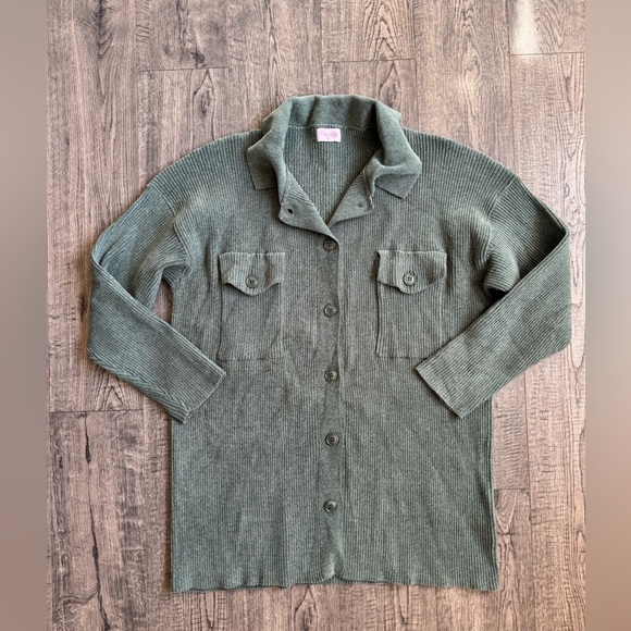 Pink Lily Olive Brushed Ribbed Super Soft Shacket - Picture 6 of 9